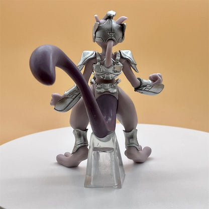 Toy figure with a metallic helmet and purple tongue on a white surface with a beige background